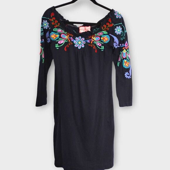 Johnny Was Womens Dress Sz XS Black Red Embroidery Off Shoulder Bohemian Swiftie - Picture 1 of 12